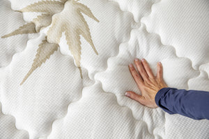 Mlily Mprove Hybrid Mattress close up with hand pressing on mattress