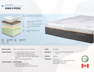 dreamstar king o pedic mattress product specifications sheet